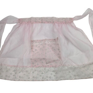 Elegant Sheer Pink  Kitchen Apron with Faint Floral Pattern on Pocket & Hem